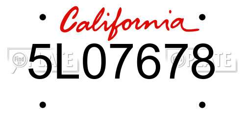 5L07678 California License Plate