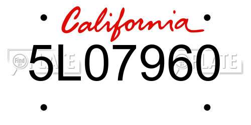 5L07960 California License Plate
