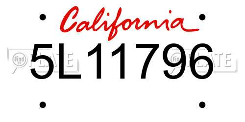 5L11796 California License Plate