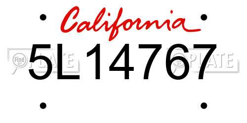 5L14767 California License Plate