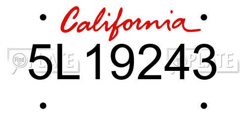5L19243 California License Plate