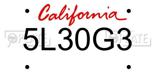 5L30G3 California License Plate