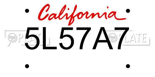 5L57A7 California License Plate