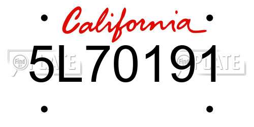 5L70191 California License Plate