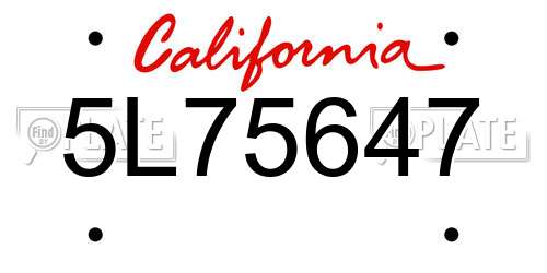 5L75647 California License Plate