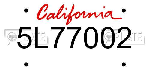 5L77002 California License Plate