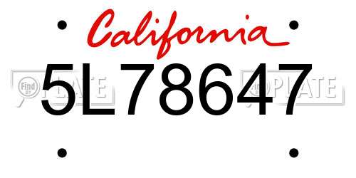 5L78647 California License Plate
