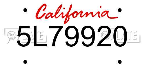 5L79920 California License Plate