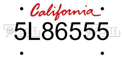 5L86555 California License Plate