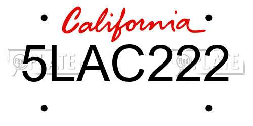 5LAC222 California License Plate