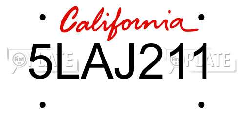 5LAJ211 California License Plate