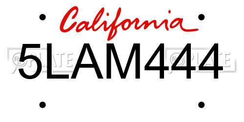5LAM444 California License Plate