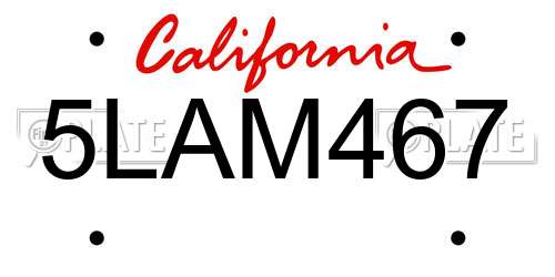 5LAM467 California License Plate