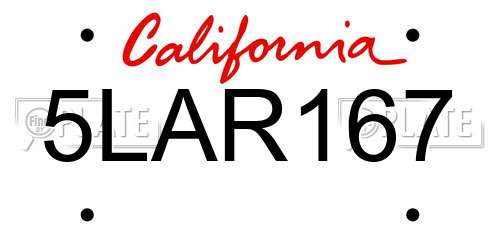 5LAR167 California License Plate