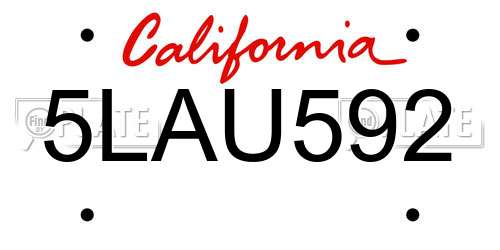 5LAU592 California License Plate