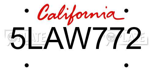 5LAW772 California License Plate