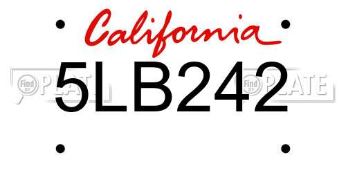 5LB242 California License Plate