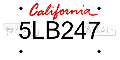 5LB247 California License Plate