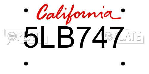 5LB747 California License Plate