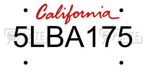 5LBA175 California License Plate