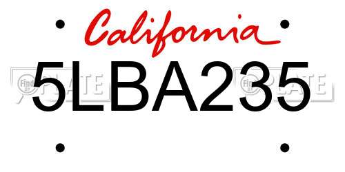 5LBA235 California License Plate