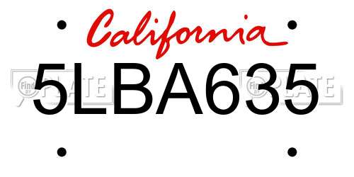 5LBA635 California License Plate