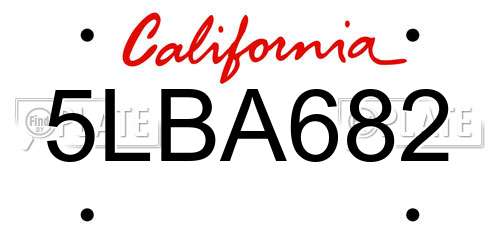 5LBA682 California License Plate