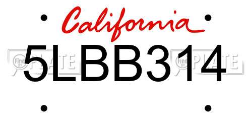 5LBB314 California License Plate