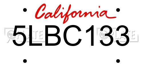 5LBC133 California License Plate