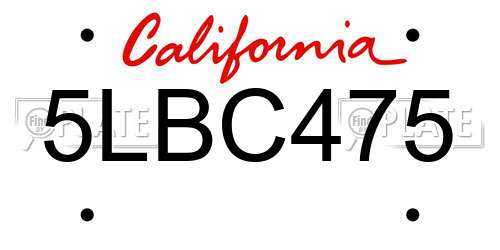 5LBC475 California License Plate