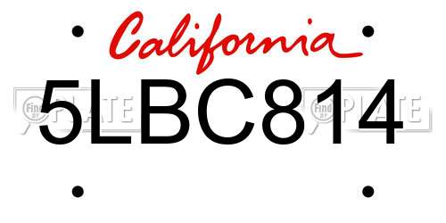 5LBC814 California License Plate