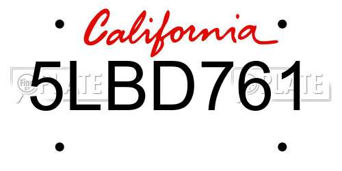 5LBD761 California License Plate