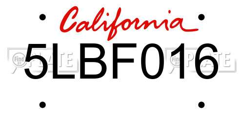5LBF016 California License Plate