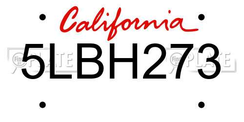 5LBH273 California License Plate