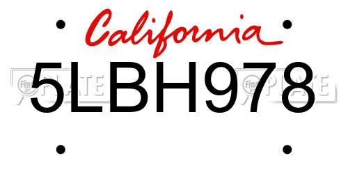 5LBH978 California License Plate