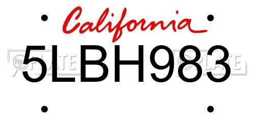 5LBH983 California License Plate