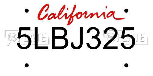 5LBJ325 California License Plate