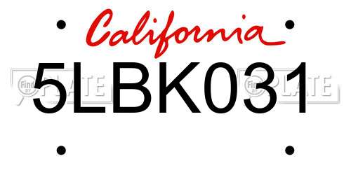 5LBK031 California License Plate