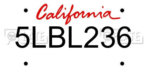 5LBL236 California License Plate