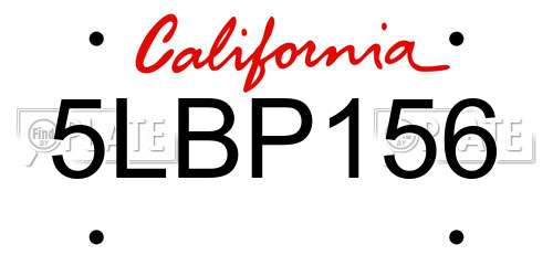 5LBP156 California License Plate