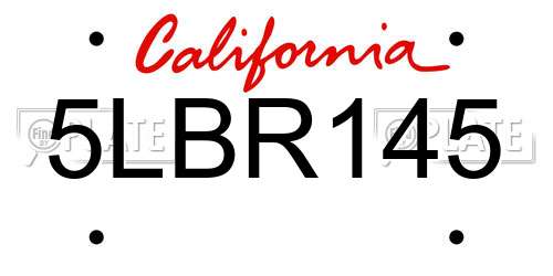 5LBR145 California License Plate