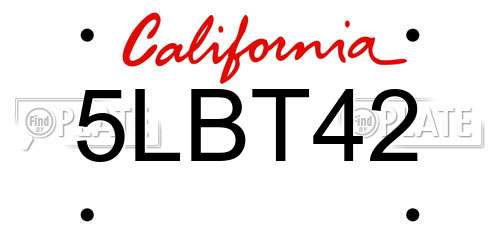 5LBT42 California License Plate