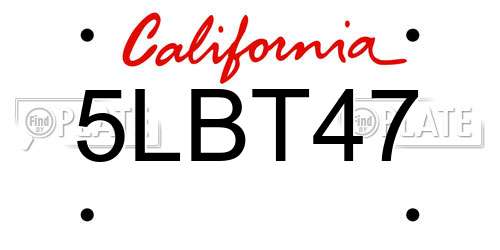5LBT47 California License Plate