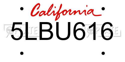 5LBU616 California License Plate