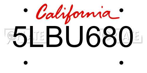 5LBU680 California License Plate