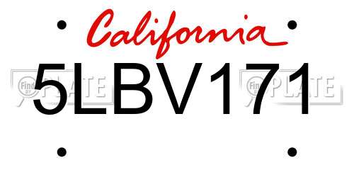 5LBV171 California License Plate