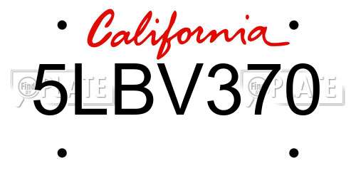 5LBV370 California License Plate