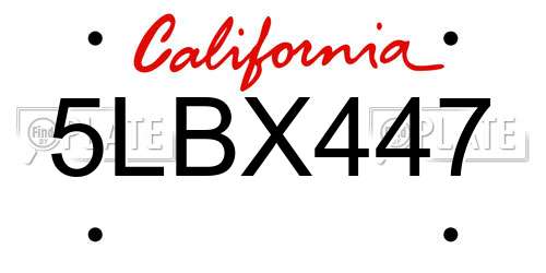 5LBX447 California License Plate