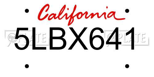 5LBX641 California License Plate