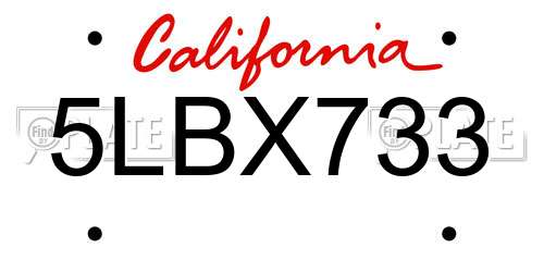 5LBX733 California License Plate
